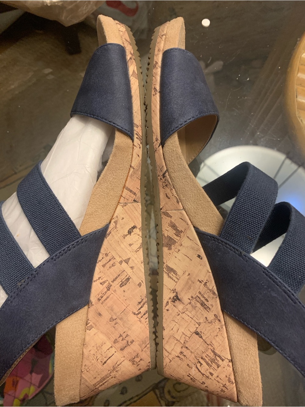 Wide LifeStride Stretch Cork Wedge Sandals, 8.5W - Picture 3 of 6
